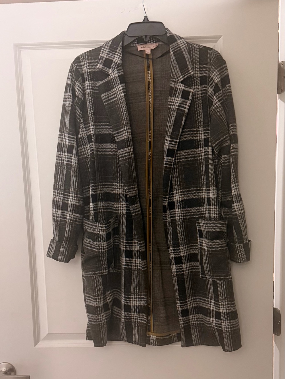 Philosophy Black & Gray Plaid Longline Blazer